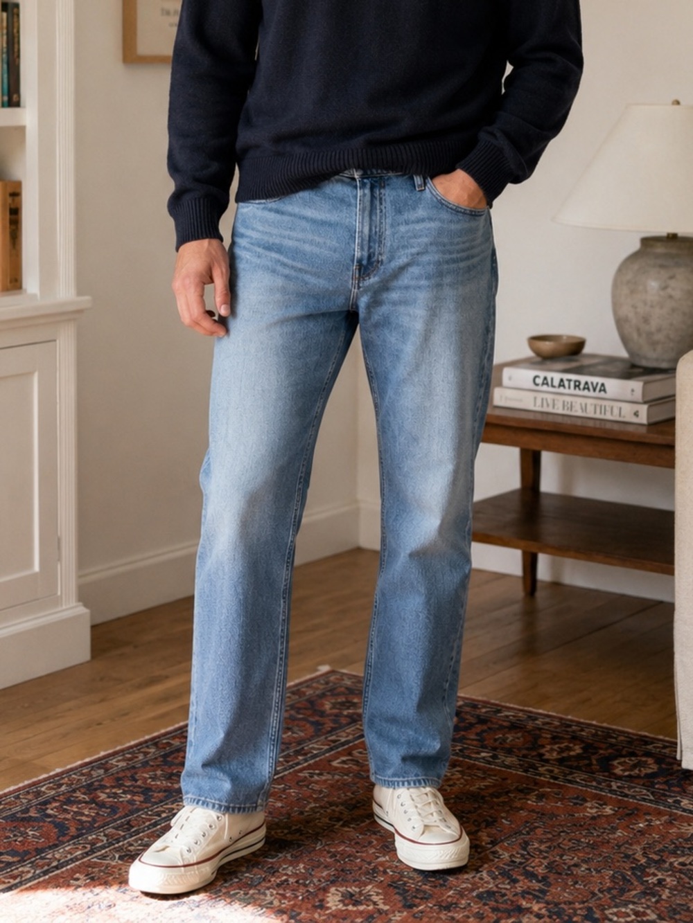 PAIGE Lennox Slim Straight Jeans Light Wash Men Size 34 Premium Denim Stretch